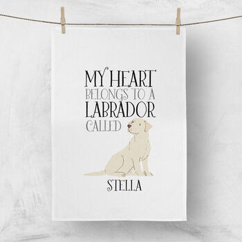 Personalised My Heart Belongs To A Labrador Tea Towel, 2 of 3