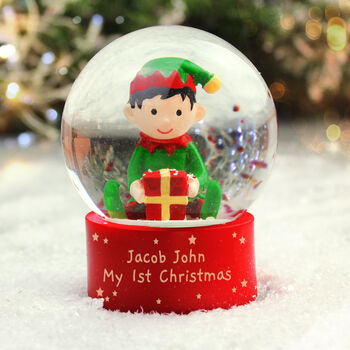 Personalised Christmas Elf Glitter Snow Globe, 5 of 6