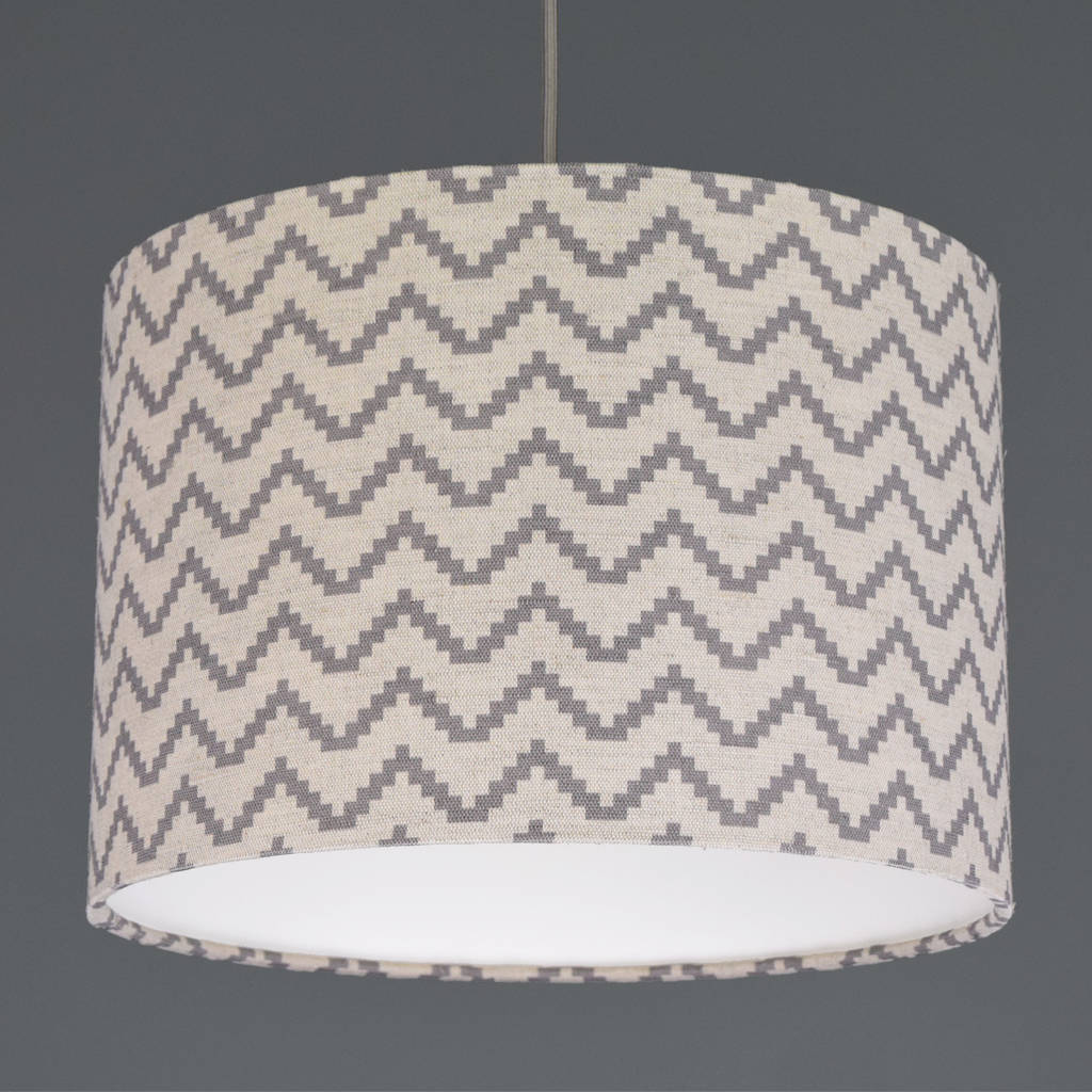 grey zig zag linen drum lampshade by quirk