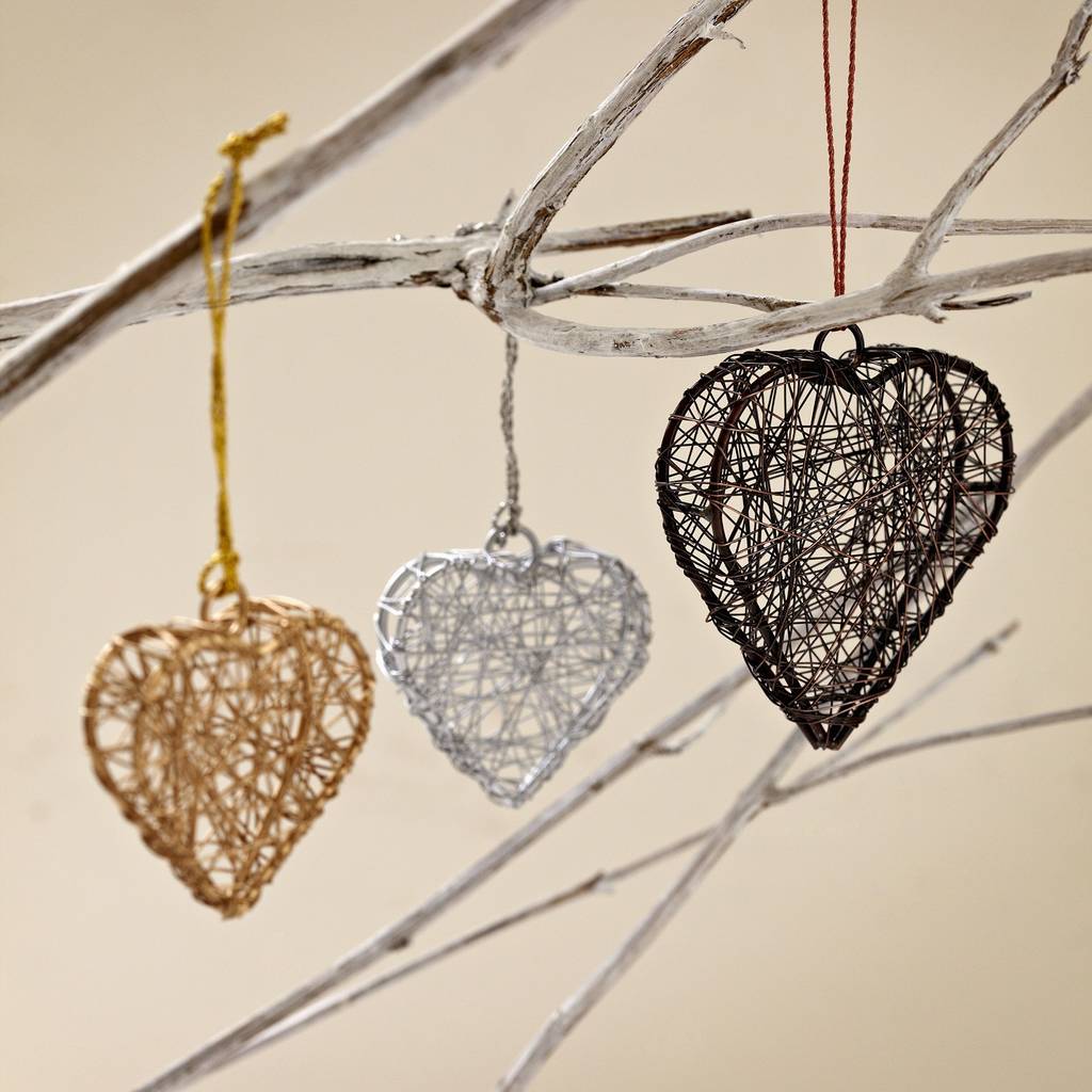Set Of Two Metallic Hanging Wire Hearts By Paper High