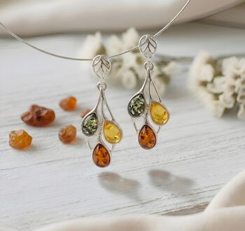 Sterling Silver And Multicolour Amber Leaf Earrings, 3 of 3