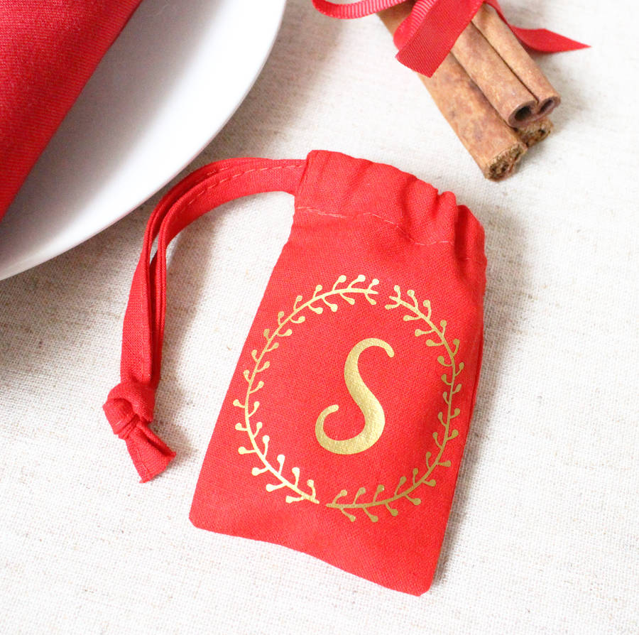 Wreath Initial Christmas Table Favour Bag By Precious Little Plum