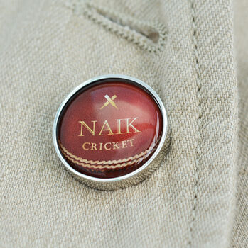 Personalised Cricket Ball Lapel Pin Badge, 2 of 5