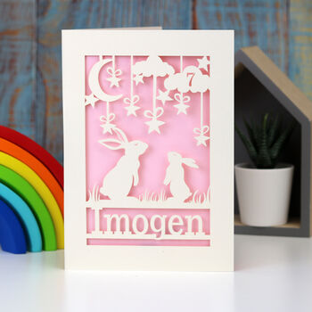 Personalised Papercut Bunny Birthday Card, 4 of 9