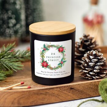 First Christmas In New Home Personalised Candle Gift Wreath Design, 4 of 8