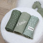 Personalised Trixie Daring Dino Three Pack Muslin Cloths, thumbnail 1 of 5