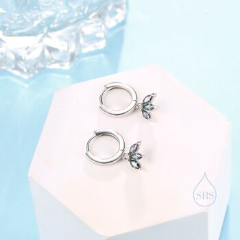 Sterling Silver Mystic Black Cz Marquise Crown Huggie Hoop Earrings, 7 of 11