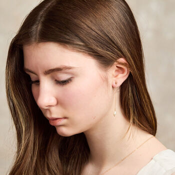 Delicate Chain Pearl Earrings – Minimal Handmade Wedding Jewellery, 5 of 7