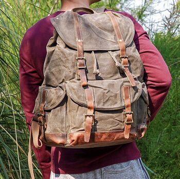 Vintage Look Waxed Canvas Backpack, 3 of 12