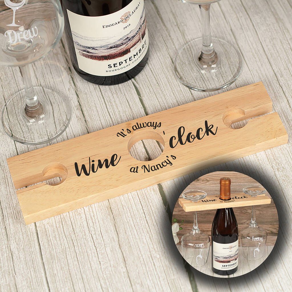 Wine Or Prosecco O'clock Butler And Glasses Holder, 1 of 5