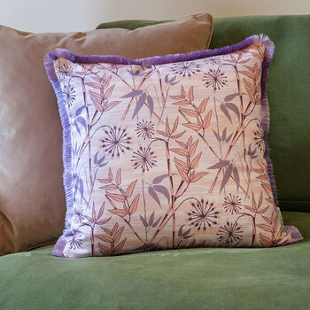 Bamboo Forest Peach Patterned Fringe Cushion, 2 of 6