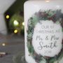 First Christmas As Mr And Mrs Wreath Candle, thumbnail 6 of 8