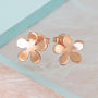 Flower Blossom Rose Gold Stud Plated Silver Earrings, thumbnail 1 of 5
