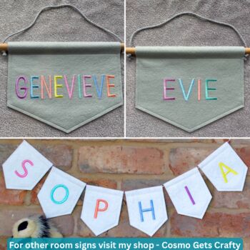 Personalised Name Bunting Embroidered Room Sign, 12 of 12