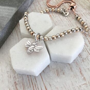 Ss And Rg Ball Slider Bracelet, Silver Honey Bee, 2 of 6