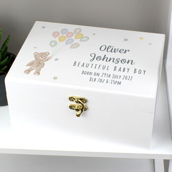 Personalised Teddy And Balloons Keepsake Box, 3 of 7