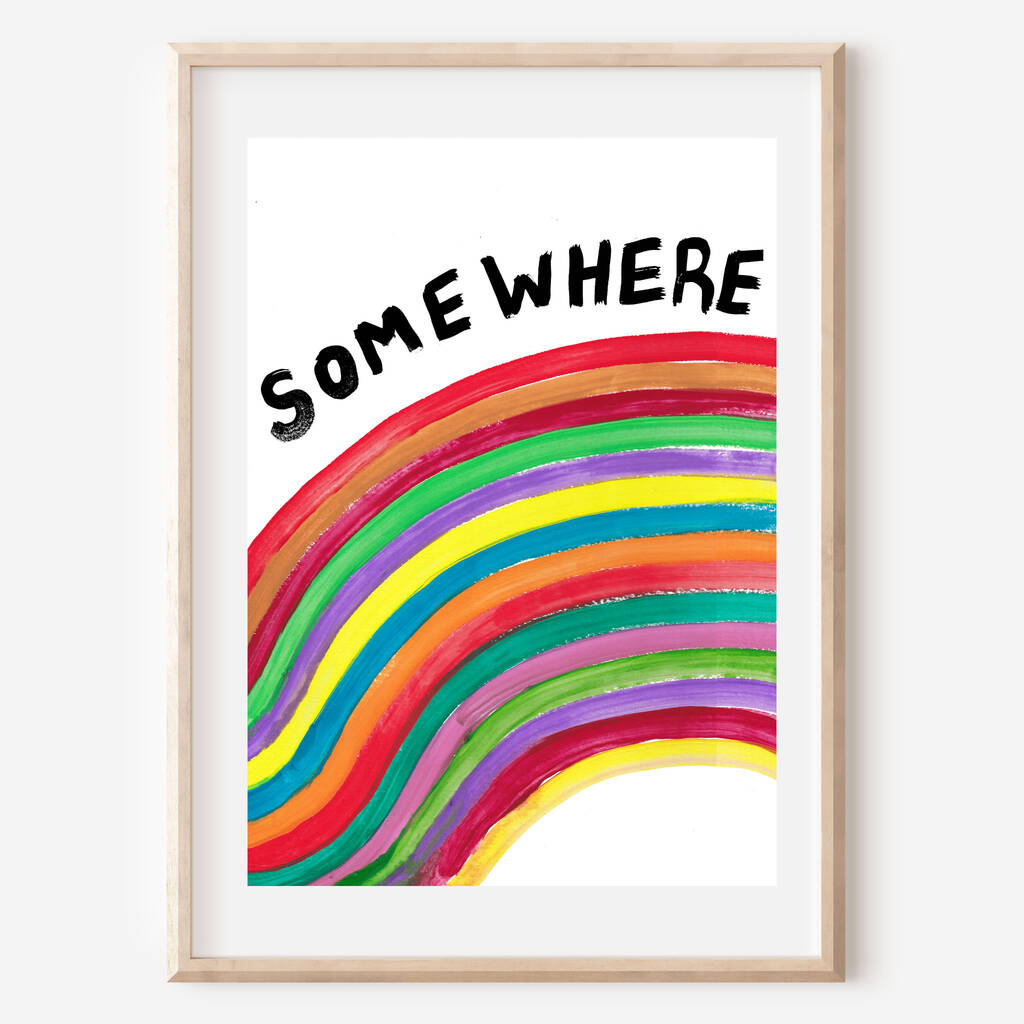 'Somewhere' Rainbow Typography Wall Art Print