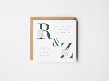 Personalised Initials Cream Floral Wedding Card, 2 of 2