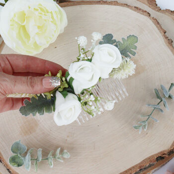Cream And Sage Green Bridal Flower Comb, 4 of 8