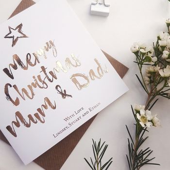 Personalised Christmas Card For Mum And Dad | Rose Gold, 4 of 4