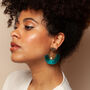 Celeste Teal – Art Deco Silky Tassels And Deco Brass Statement Dangle Earrings, thumbnail 2 of 4