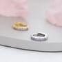 Sterling Silver Amethyst Purple Cz Huggie Hoops, thumbnail 2 of 11