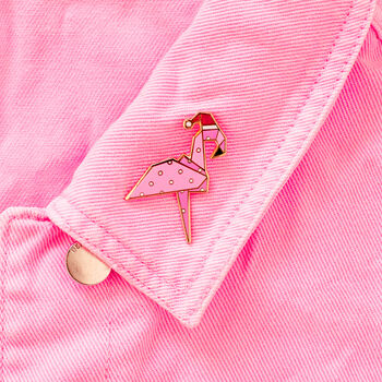 Christmas Origami Flamingo Enamel Pin, 2 of 5