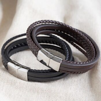 Men's Layered Vegan Leather Straps Bracelet, 2 of 9