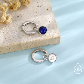 Sterling Silver Dangling Lapis Lazuli Hoop Earrings, 5 of 12