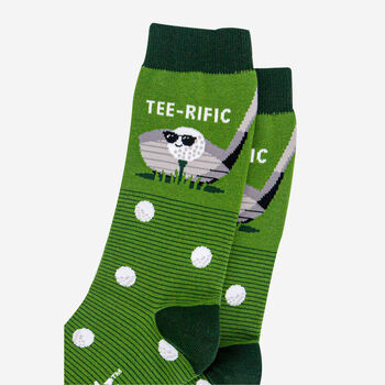 Teerific Men's Funny Golf Crew Socks Combed Cotton Green, 6 of 6
