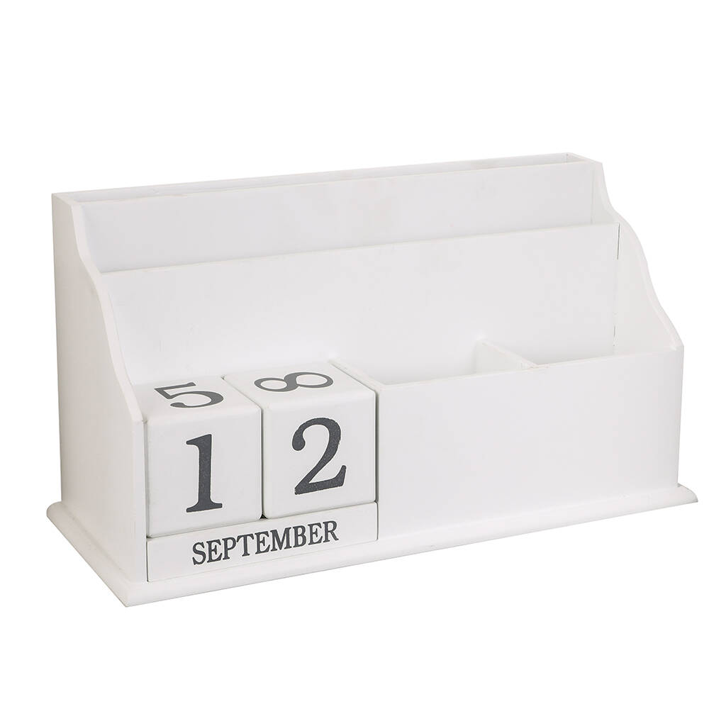 Personalised White Desk Tidy Organiser And Calendar By Dibor