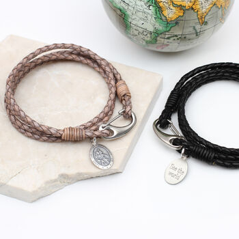 Personalised Leather And Silver St Christopher Bracelet, 2 of 8