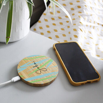 Personalised Bamboo Wireless Phone Charger For Him, 9 of 11