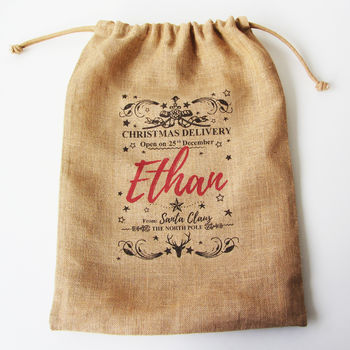 Personalised Burlap Christmas Sack In S, M, L Or Xl, 3 of 4