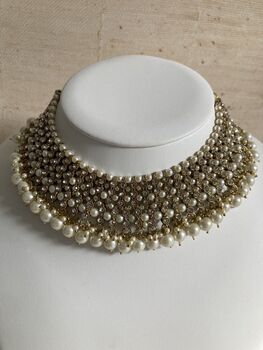 Indian Silver White Pearl Choker Set, 5 of 7