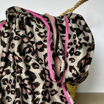 Leopard Print Scarf With Double Pink Border, 2 of 3