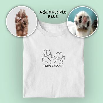 Personalised Pet Portrait Paw Outline T Shirt, 2 of 12