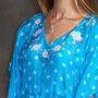 Turquoise Luxury Silk Embroidered Kaftan Top, thumbnail 2 of 4