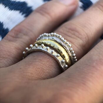 Textured Spaced Grain Eco Sterling Silver Stacking Ring, 2 of 7