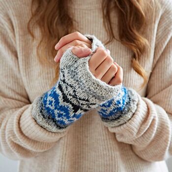 Woollen Fair Isle Hand Warmer Gloves Natural, 2 of 2