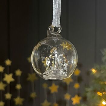 Glass Bauble With Gold Stars And Nativity, 2 of 2
