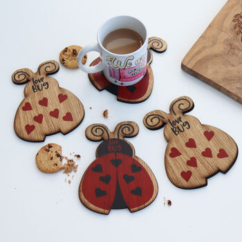 Set Of Four Love Bug Valentine's Ladybird Coasters, 2 of 6