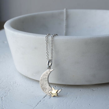 Loved To The Moon And Stars Fingerprint Necklace, 3 of 7
