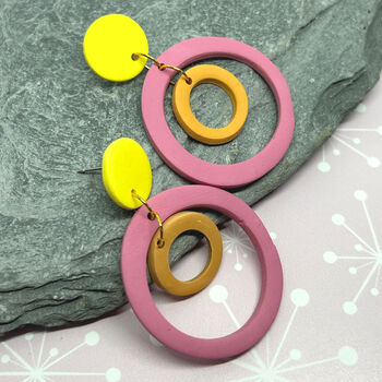 Brightly Coloured Wonky Hoop Retro Style Earrings, 5 of 6