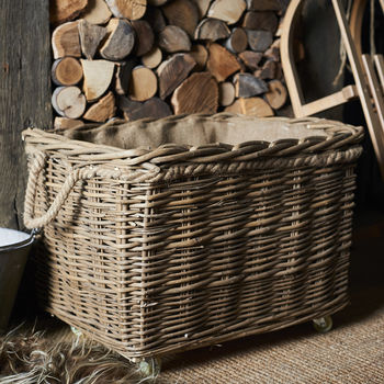 Large Log Basket Wicker With Wheels, 2 of 8
