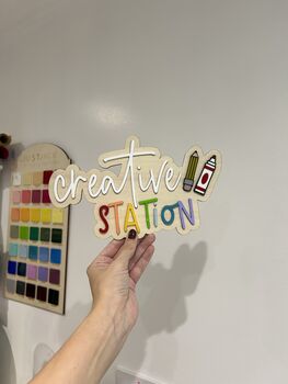 Wooden Playroom Creative Station Sign Colouring Drawing Activity Station For Children’s Bedroom/Playroom Decor, 3 of 4