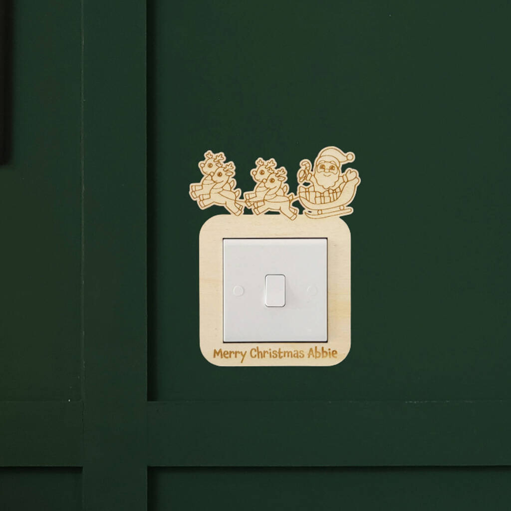 Personalised Sleigh Design Wooden Light Switch Surround Childrens Bedroom Decor, 1 of 5