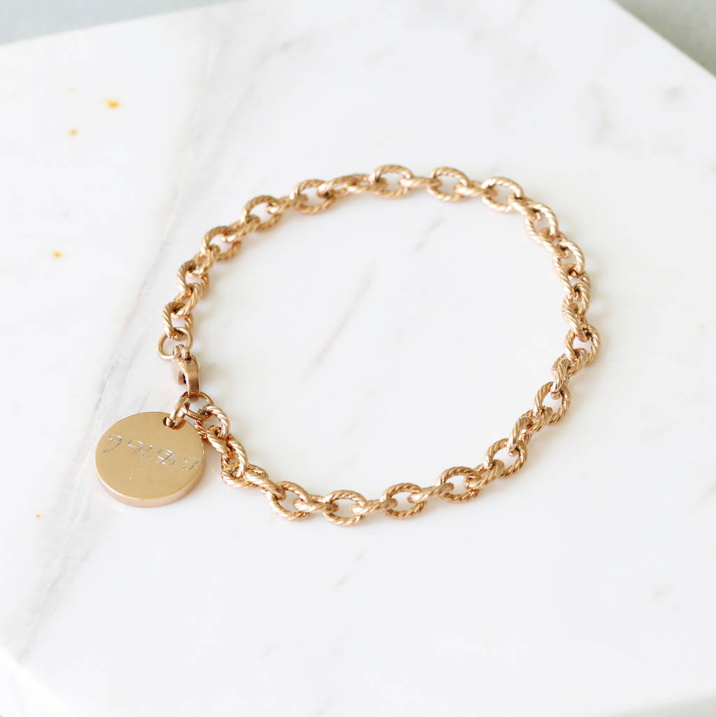 rose gold chain bracelet with round tag by attic | notonthehighstreet.com