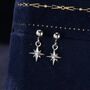 Tiny Cz Starburst Drop Stud Earrings In Sterling Silver, thumbnail 1 of 11