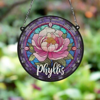 Peony Personalised Stained Glass Effect Suncatcher, 2 of 7